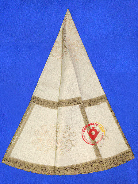 Скатерть круглая серая с серым кружевом и кружевной вышивкой арт. 1нхп-648, d-150
