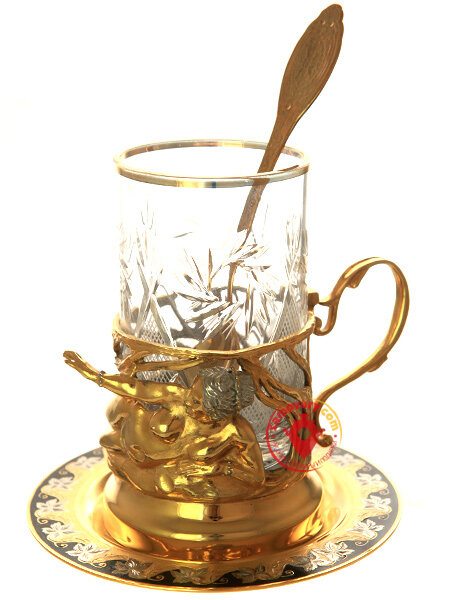 Подстаканник Златоуст - набор для чая "Дева" позолоченный
